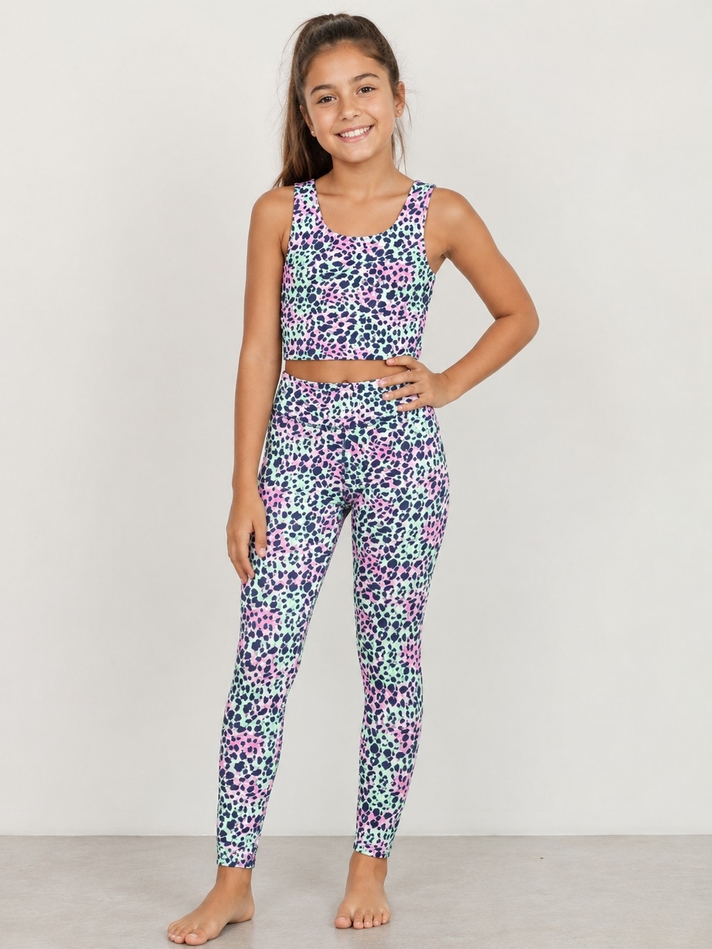Athleta Girls' Pastel Leopard Leggings - Pink, Mint & Navy